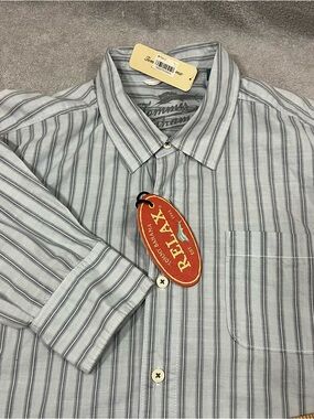 Tommy Bahama Relax Hampton Drifter Gray Striped chambray Button Shirt Sz XL